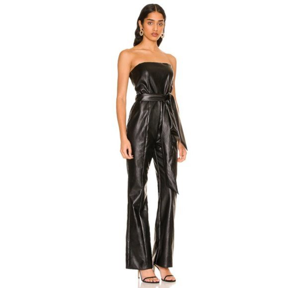 Majorelle Chloe Vegan Leather Strapless Jumpsuit in Black NWOT Size Small - Picture 2 of 4